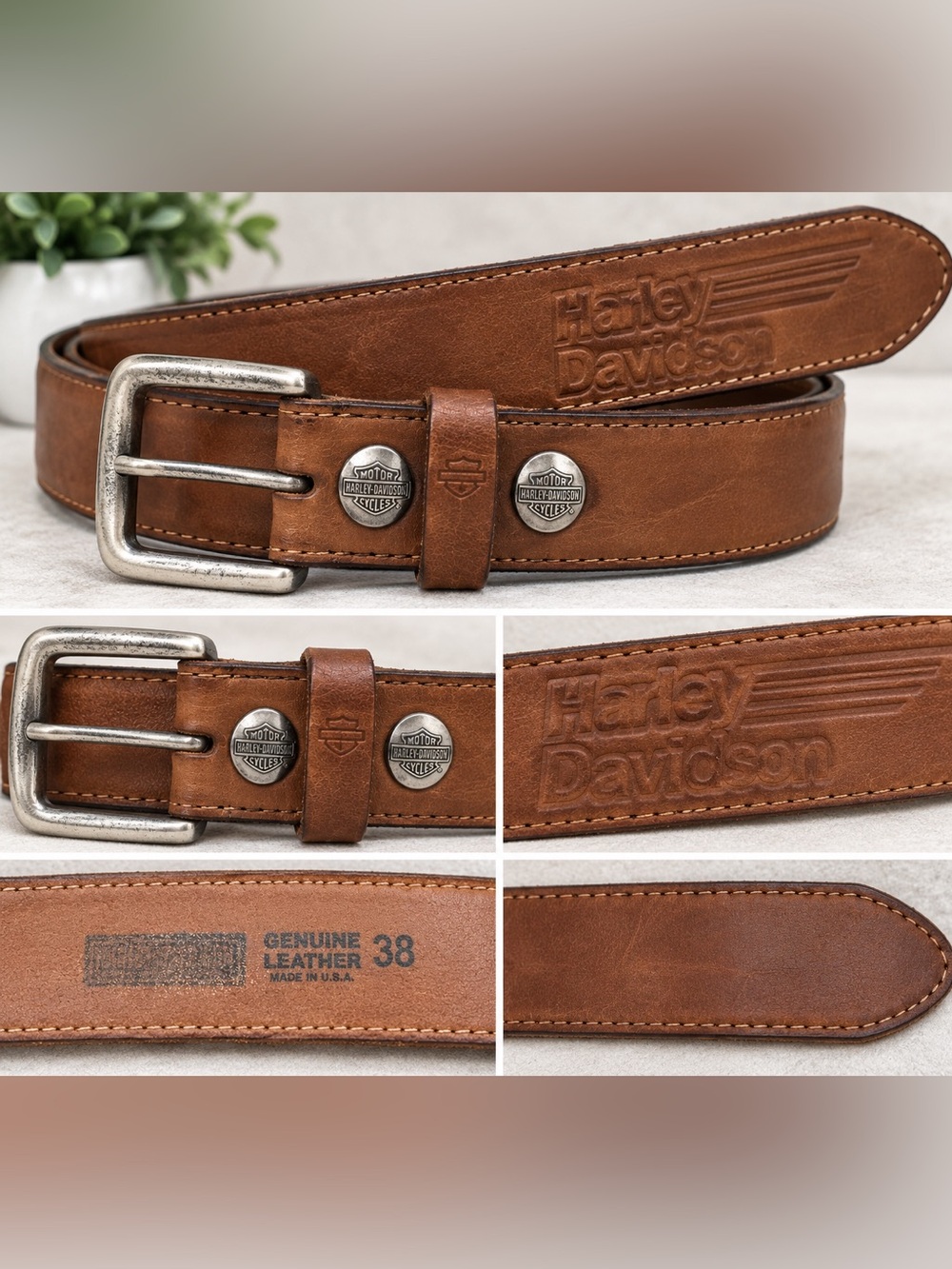 Harley-Davidson Genuine Leather Brown Belt Made in USA Size 38